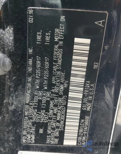 2016 Toyota Sienna Xle из США, поврежденный, VIN 5TDYK3DCXGS710775